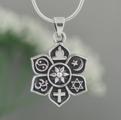 Sterling Silver Coexist Harmony Pendant, Lotus Design
