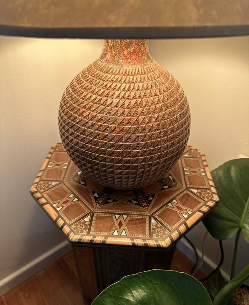 Geometric Etched Ceramic Table Lamp