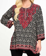 Red Embroidered Black White Tunic