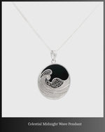 Celestial Midnight Wave Pendant – Sterling Silver with Onyx & Marcasite