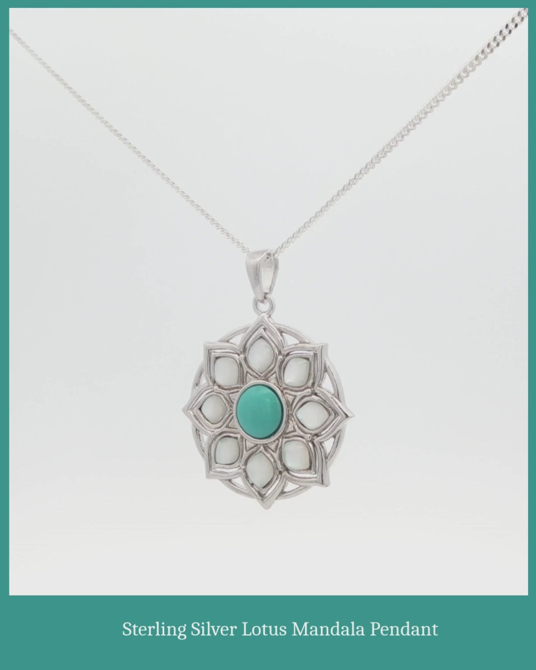 Sterling Silver Lotus Mandala Turquoise Pendant