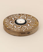 Carved Wood Mandala Candle Holder