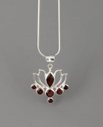 Garnet Lotus Sterling Pendant
