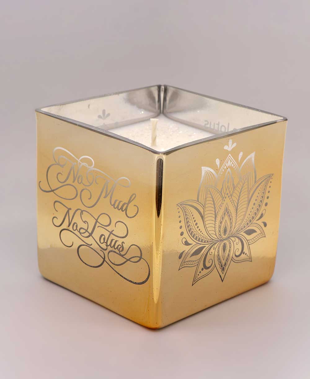Golden Lotus Etched Glass Candle