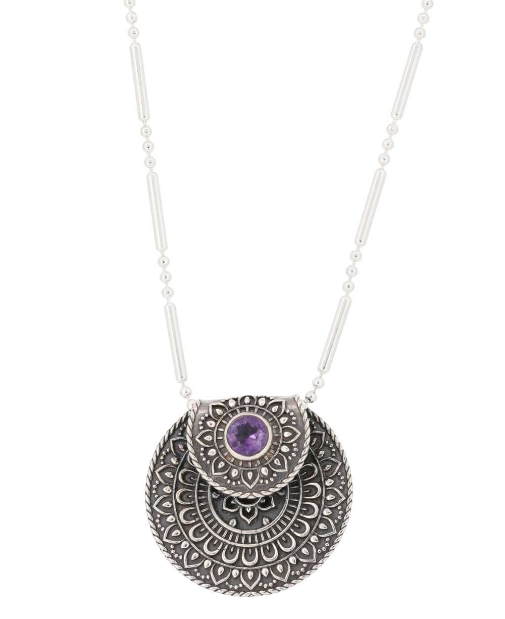 Amethyst Sterling Silver Mandala Necklace