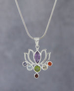 Lotus Chakra Gemstone Silver Pendant