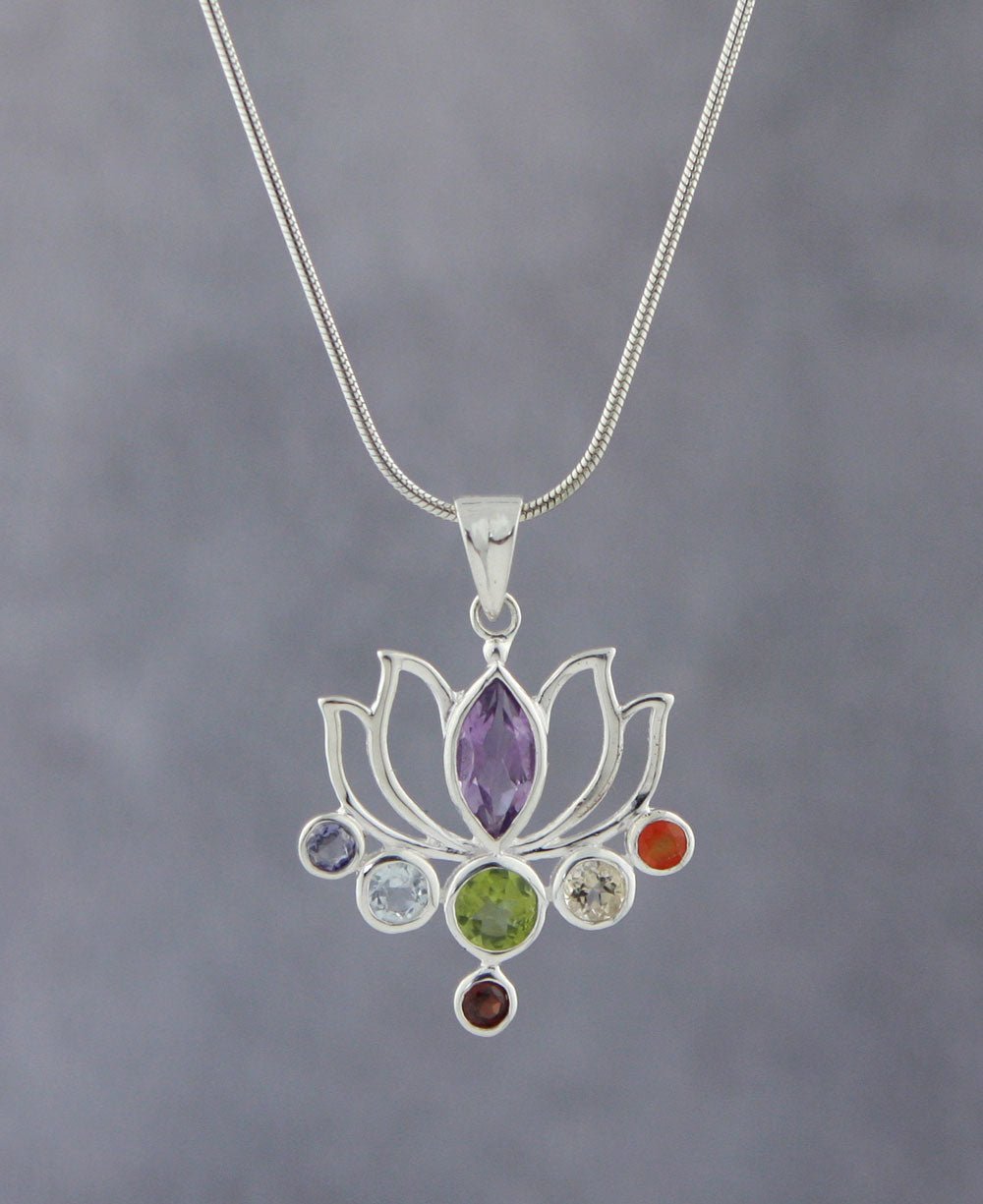 Lotus Chakra Gemstone Silver Pendant