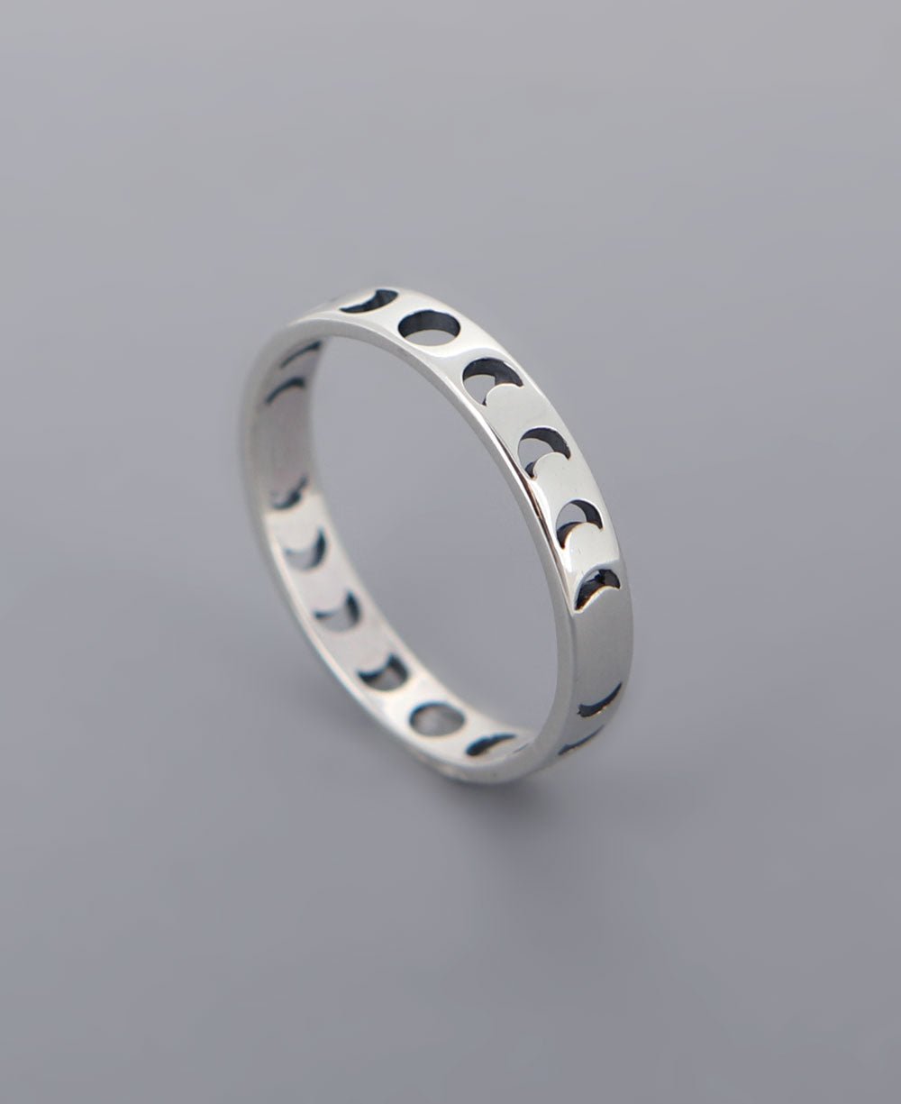 Moon Phase Silver Band Ring