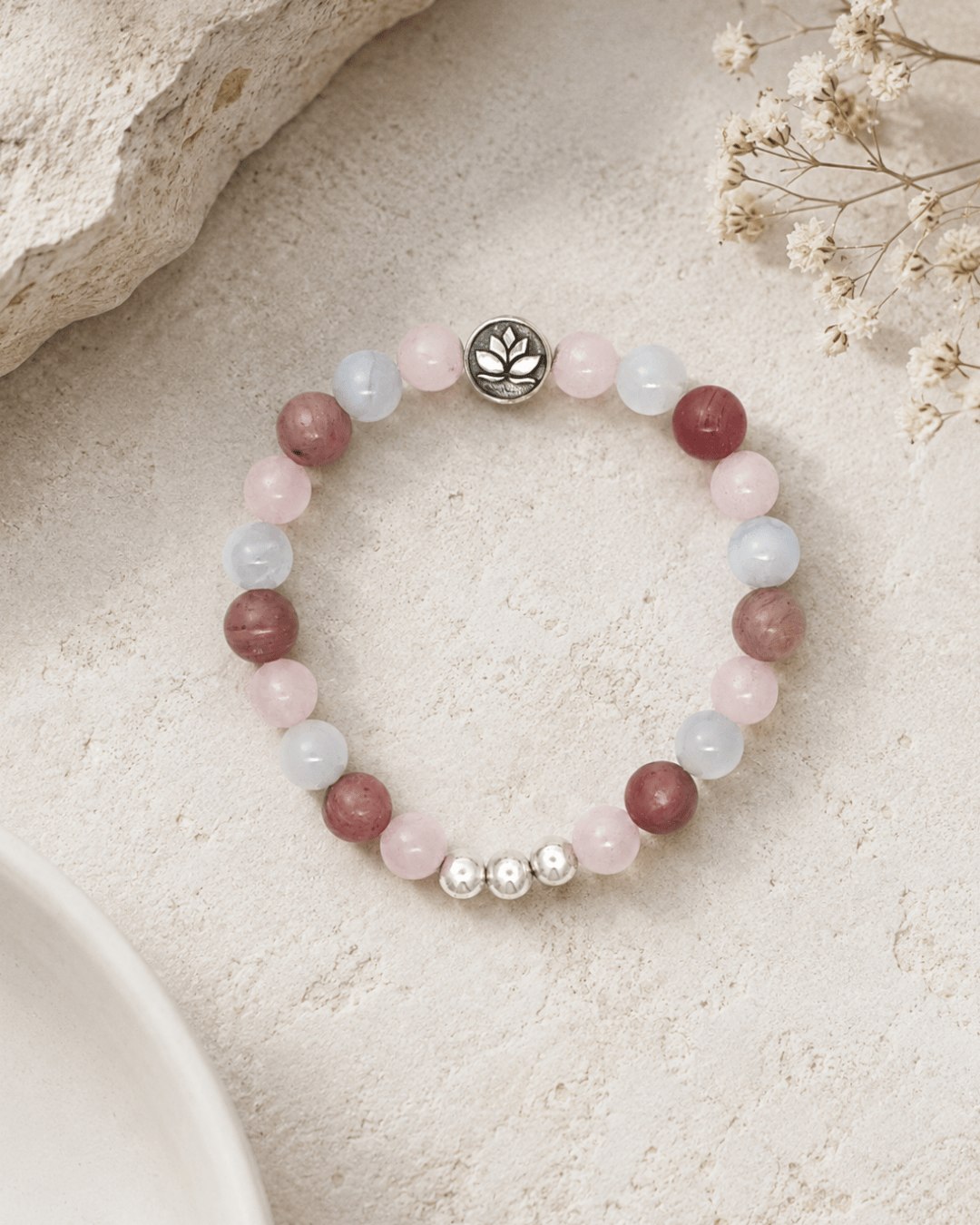 Rose Quartz Rhodochrosite Lotus Bracelet