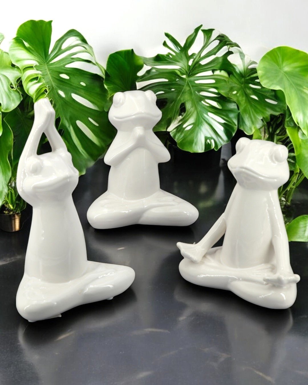 Yoga Frog Ceramic Figurines Set