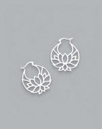 Sterling Silver Lotus Hoop Earrings