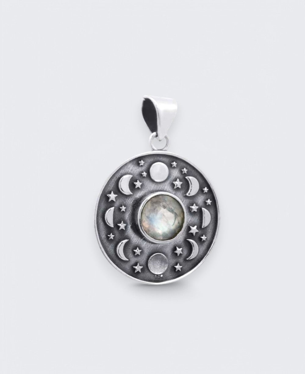 Sterling Silver Moonstone Moon Pendant