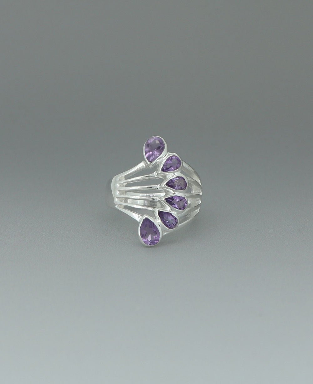 Amethyst Teardrop Silver Ring