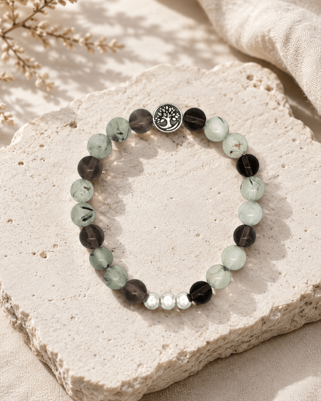 Smoky Quartz Prehnite Gemstone Bracelet