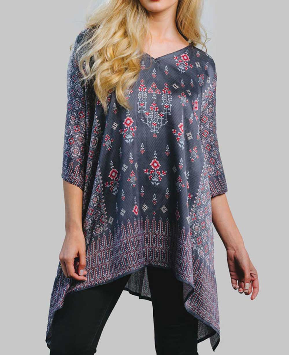 Printed Curpo Satin Poncho Top, Fairtrade - Apparel