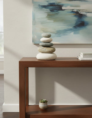 Quintuple Stone Cairn Sculpture — 7.5 Inch Natural Rock Stack Decor - Statues & Accents