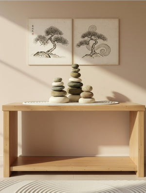 Quintuple Stone Cairn Sculpture — 7.5 Inch Natural Rock Stack Decor - Statues & Accents