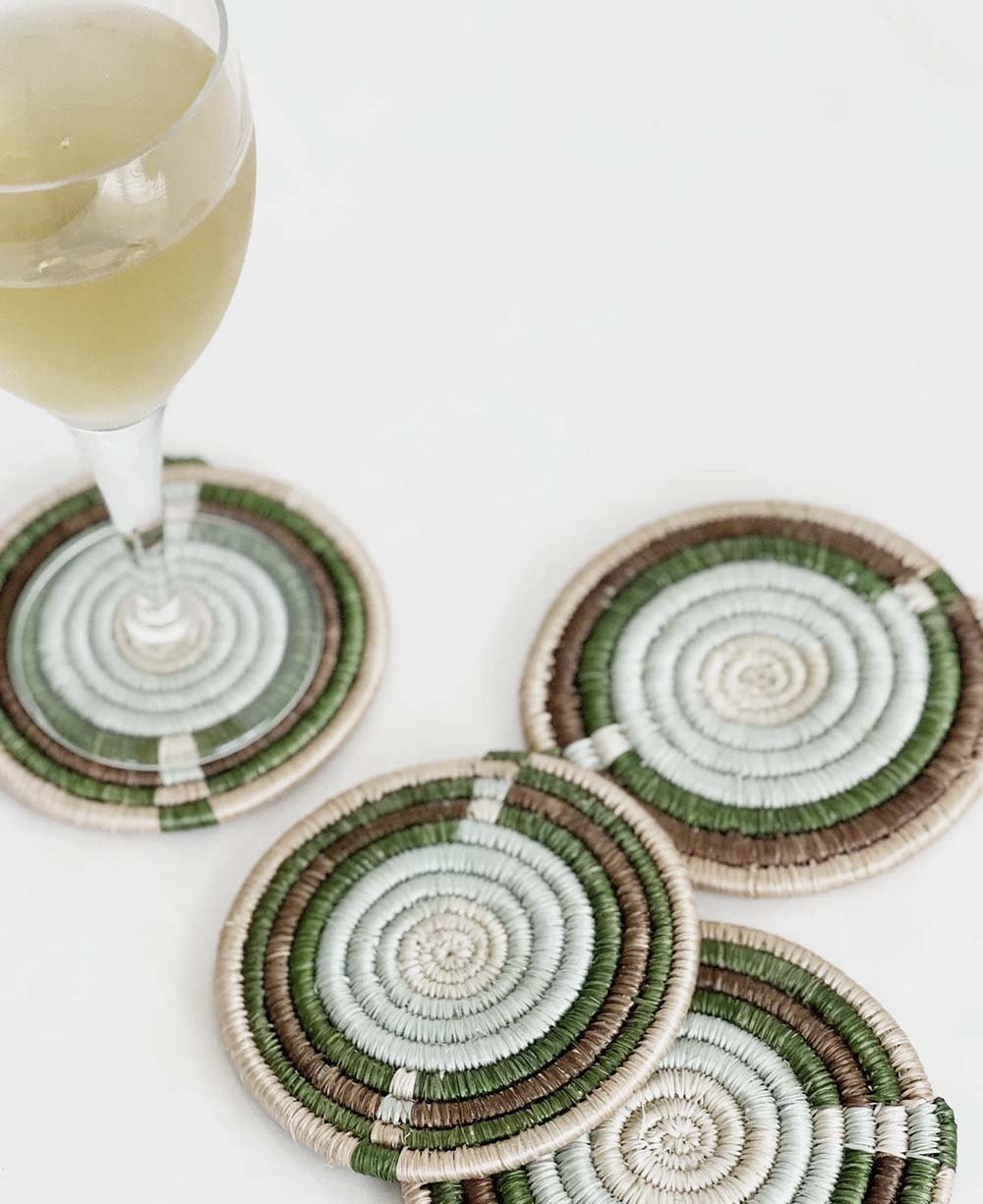 Raffia and Sweetgrass Fibers Table Coasters, Set of 4, Uganda - Coasters