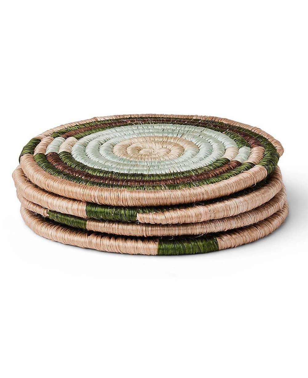 Raffia and Sweetgrass Fibers Table Coasters, Set of 4, Uganda - Coasters