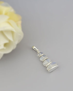 Rainbow Moonstone Cairn Pendant – Stacked Gemstones with Sterling Silver - Pendants