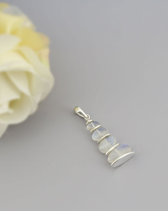 Rainbow Moonstone Cairn Pendant – Stacked Gemstones with Sterling Silver - Pendants