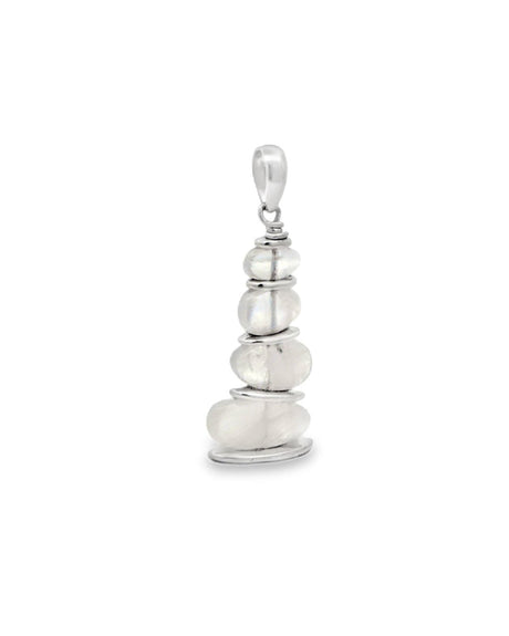 Rainbow Moonstone Cairn Pendant – Stacked Gemstones with Sterling Silver - Pendants