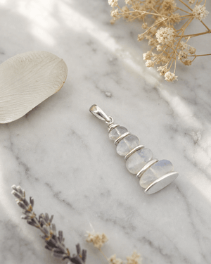 Rainbow Moonstone Cairn Pendant – Stacked Gemstones with Sterling Silver - Pendants