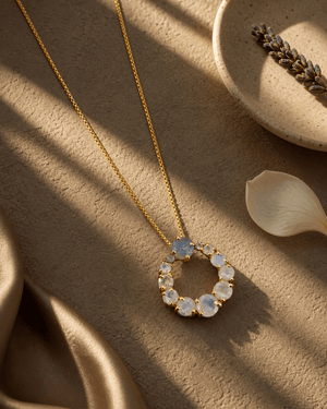 Rainbow Moonstone Circle Gold Plated Necklace - Necklaces