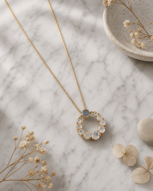 Rainbow Moonstone Circle Gold Plated Necklace - Necklaces