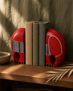 Red Kisii Elephant Bookends with Tribal Patterns - Bookends