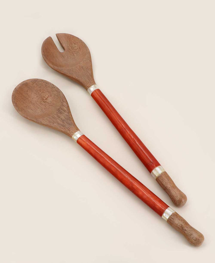 Red - Orange Capiz Shell and Wood Salad Servers - Serveware