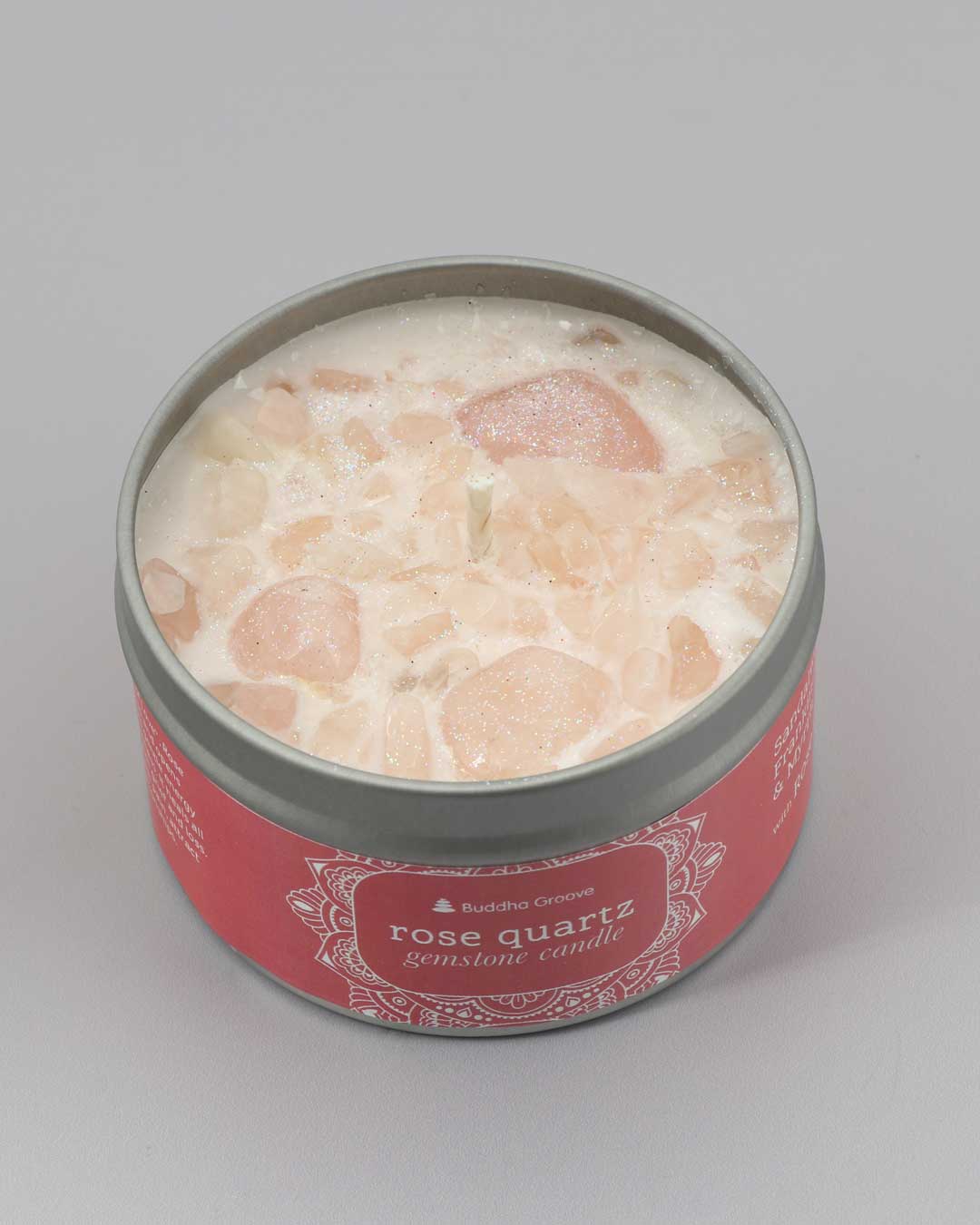Rose Quartz Gemstone Hand - Poured 8 oz Soy Candle with Healing Crystals - Candles