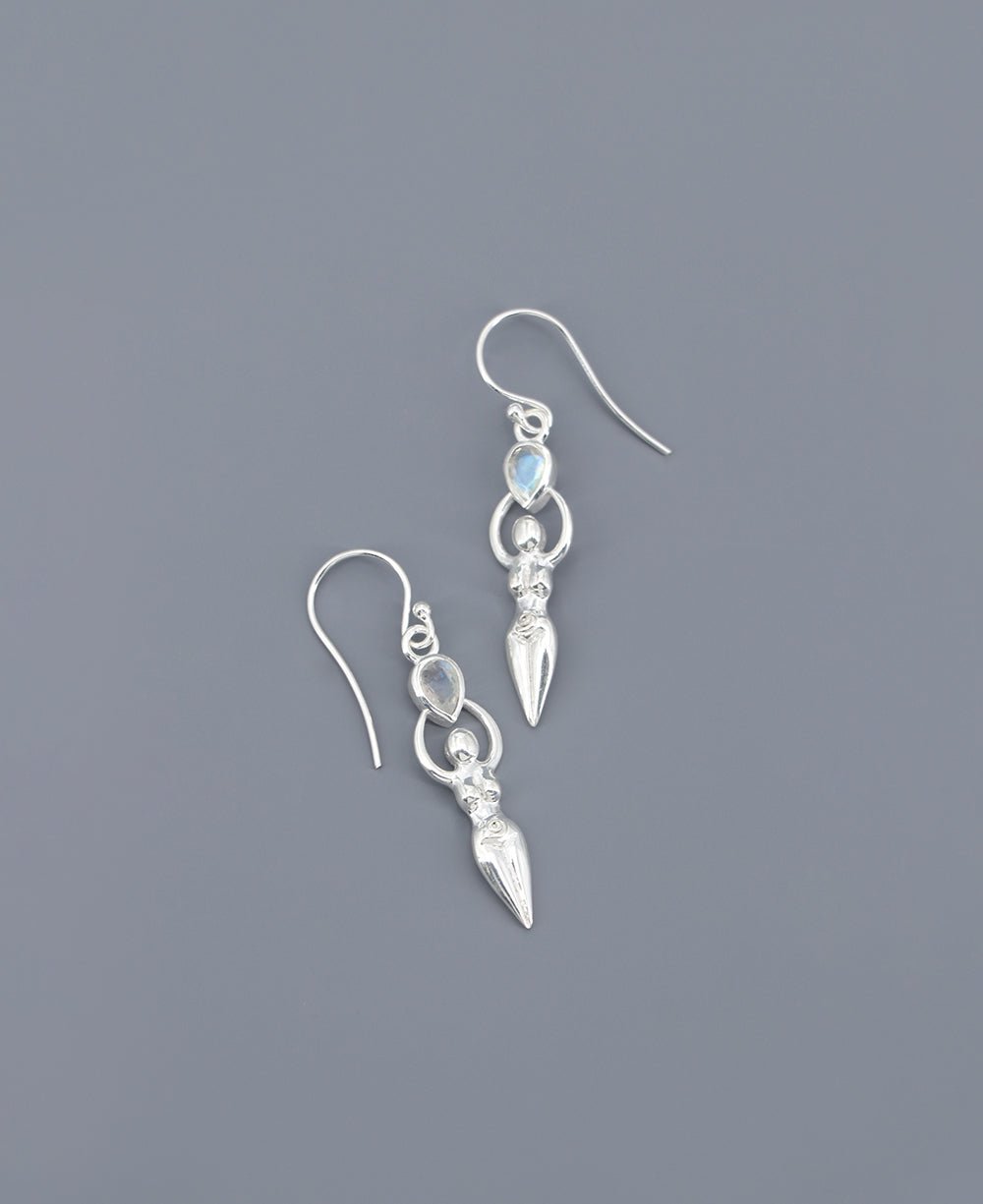 Sacred Feminine Goddess Earrings in Sterling Silver With Moonstone - Earrings