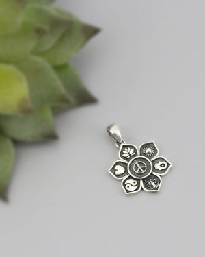 Sacred Intention Symbol Pendant – Sterling Silver Flower with Peace, Yin Yang, Hamsa & More - Charms & Pendants