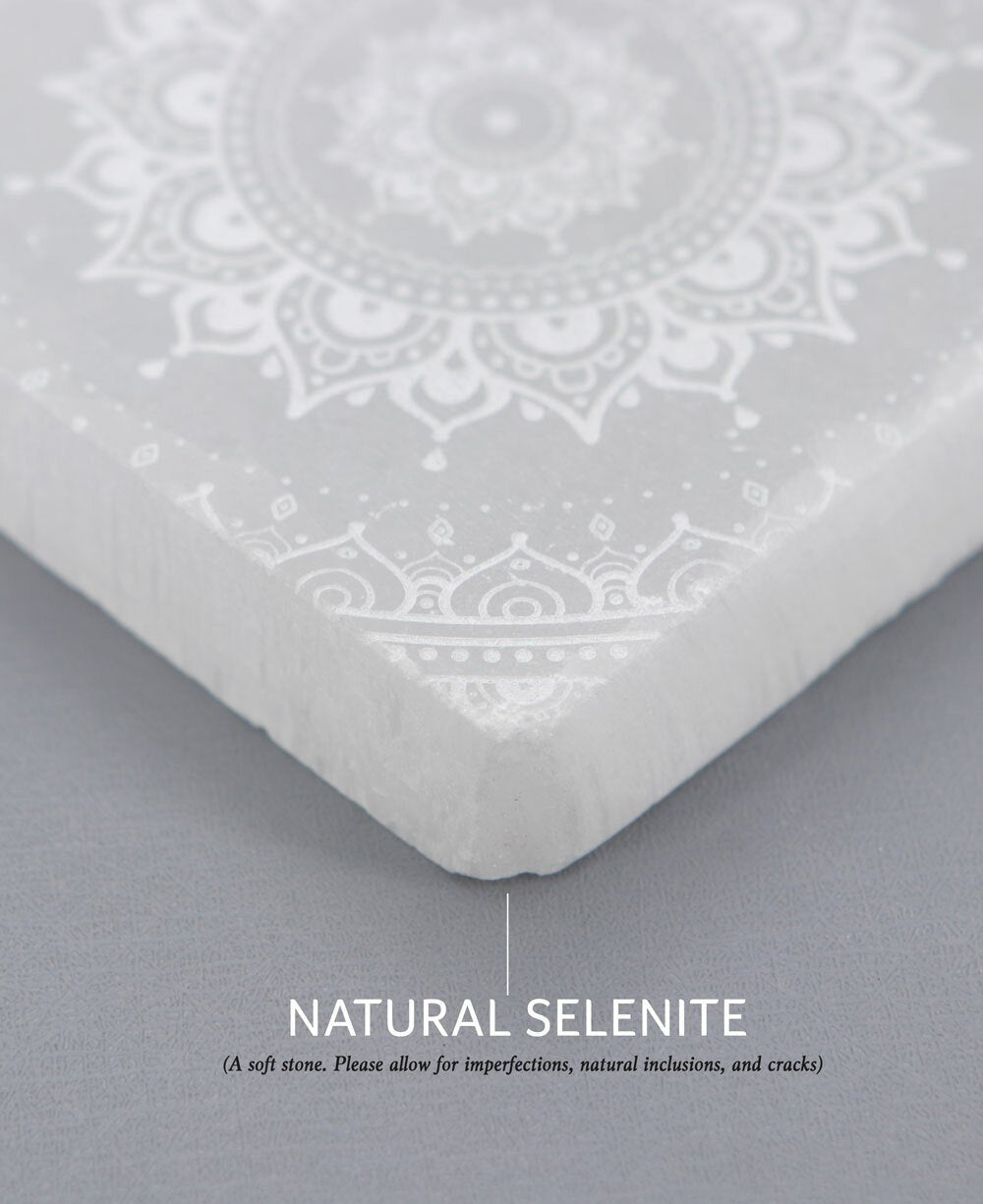 Selenite Energy Cleansing Plate with Mandala Design - New