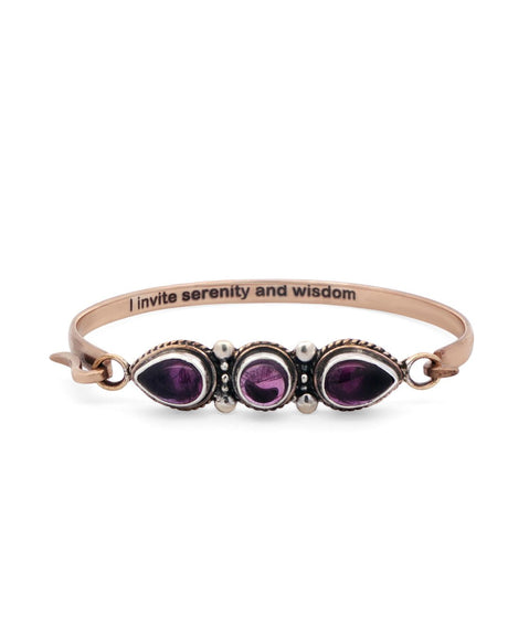 Serenity and Wisdom Cuff – Amethyst Trio Bracelet in Sterling Silver & Bronze - Bracelets