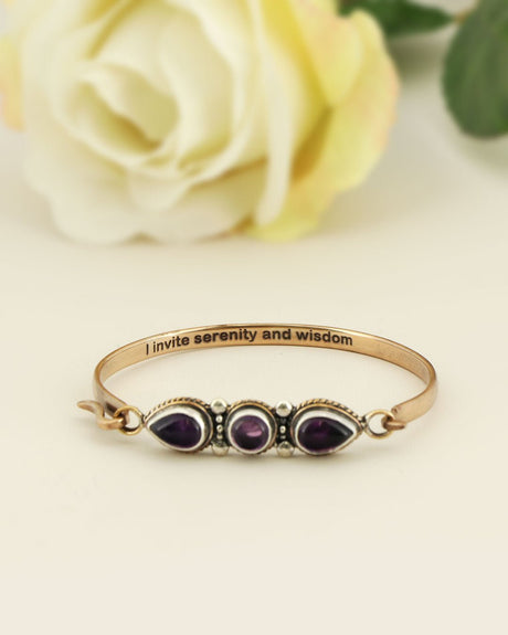 Serenity and Wisdom Cuff – Amethyst Trio Bracelet in Sterling Silver & Bronze - Bracelets