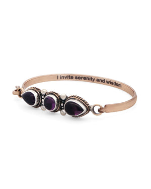 Serenity and Wisdom Cuff – Amethyst Trio Bracelet in Sterling Silver & Bronze - Bracelets