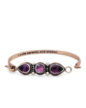 Serenity and Wisdom Cuff – Amethyst Trio Bracelet in Sterling Silver & Bronze - Bracelets