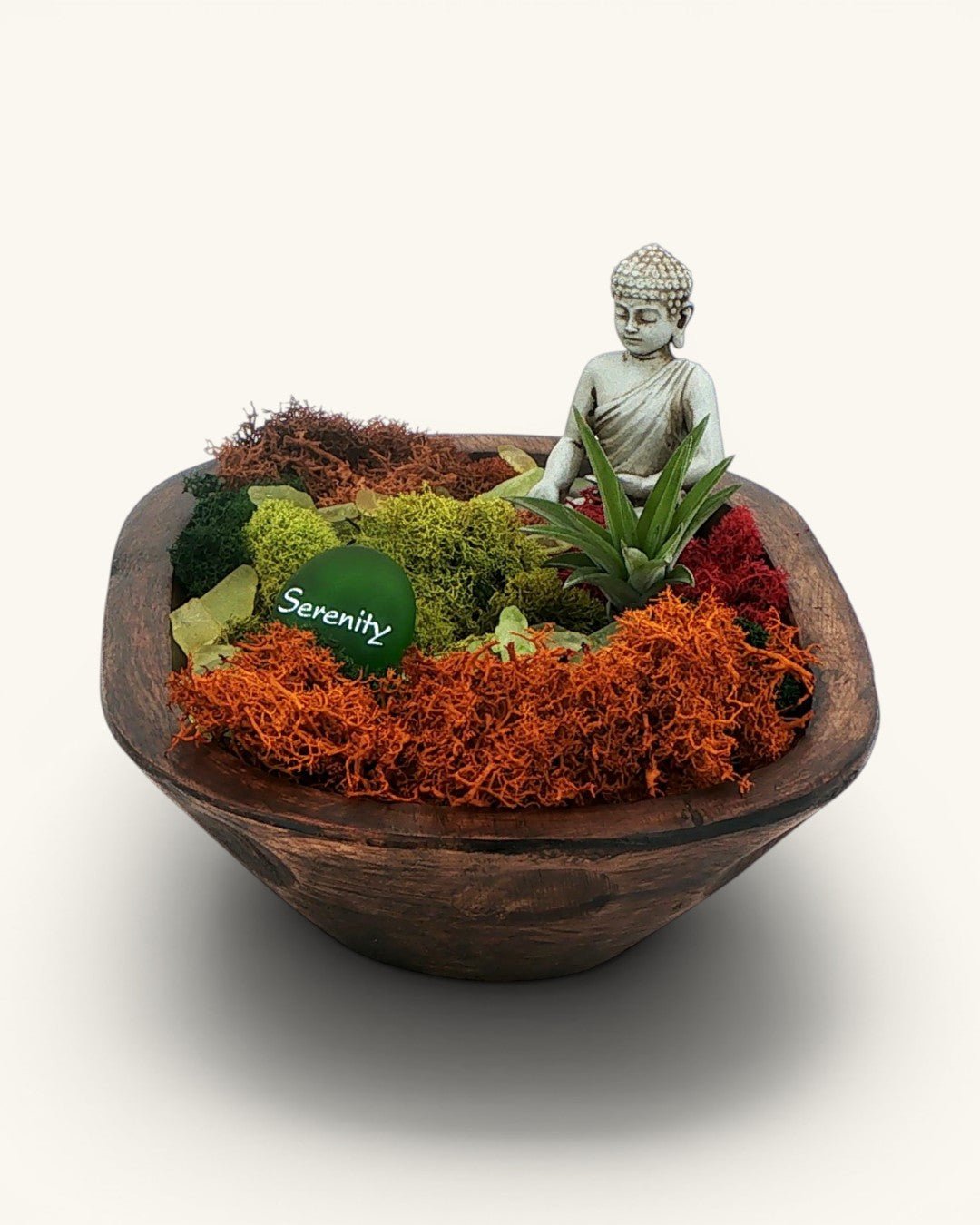 Serenity Buddha Terrarium with Live Air Plant — Wood Zen Garden Decor - Home Decor