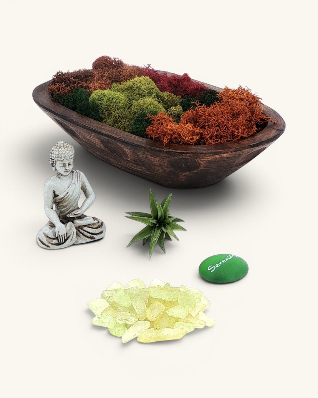 Serenity Buddha Terrarium with Live Air Plant — Wood Zen Garden Decor - Home Decor