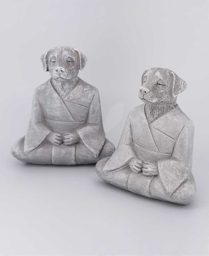 Set of 2 Tranquil Resin Meditating Dog Statues - Sculptures & Statues