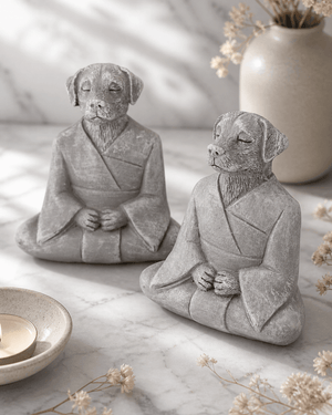 Set of 2 Tranquil Resin Meditating Dog Statues - Sculptures & Statues