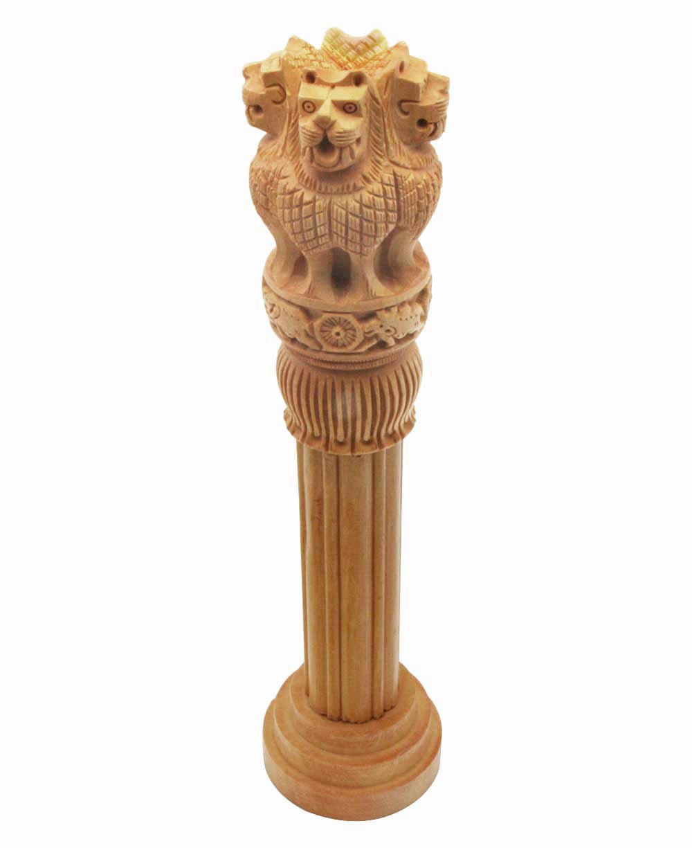 Set of 3 Hand Carved Ashoka Pillars Wood Sculptures - 