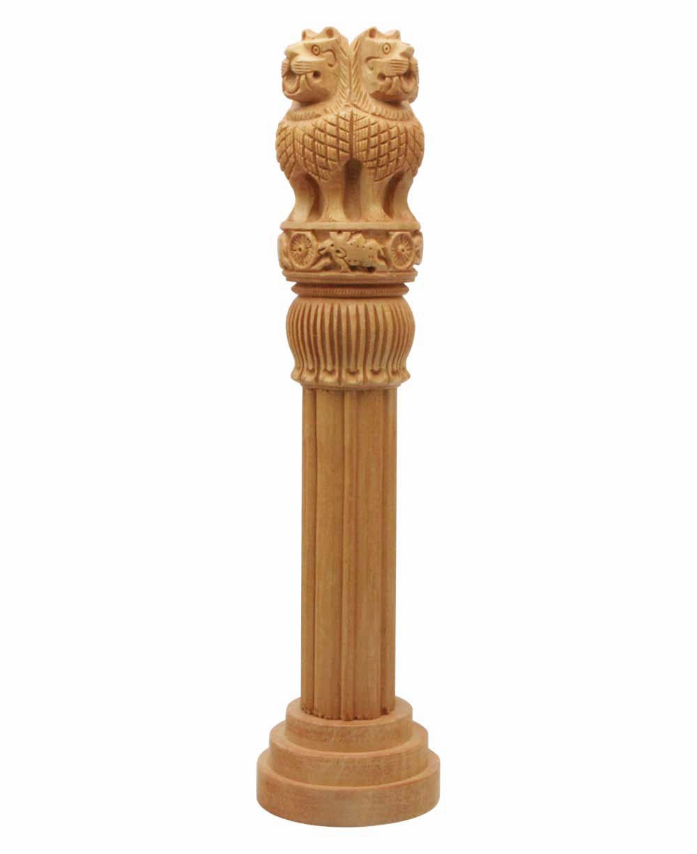 Set of 3 Hand Carved Ashoka Pillars Wood Sculptures - 