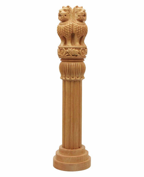 Set of 3 Hand Carved Ashoka Pillars Wood Sculptures - 