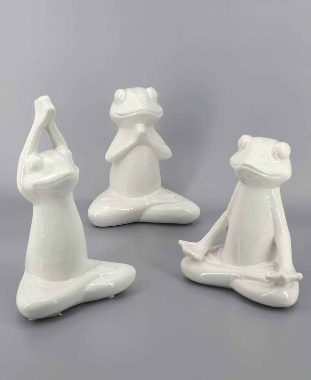 Set of 3 Yoga Frog Ceramic Figurines - Sculptures & Statues