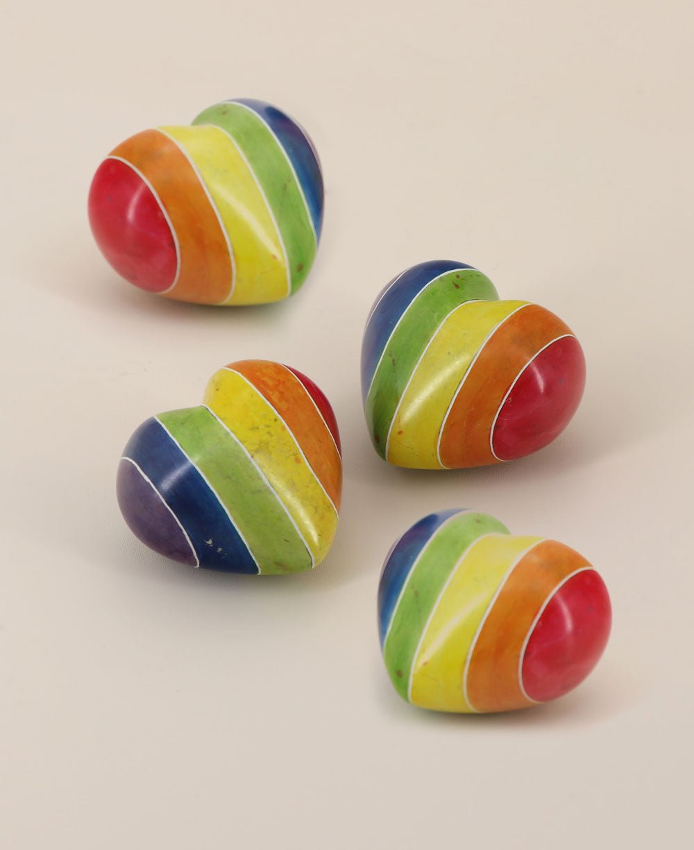 Set of 4 Small Pride Rainbow Hearts Accent or Paperweight - Figurines