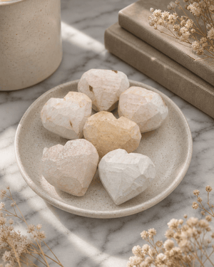 Set of 6 “Work in Progress” Hand - Carved Stone Hearts – Made in Kenya - Paperweight