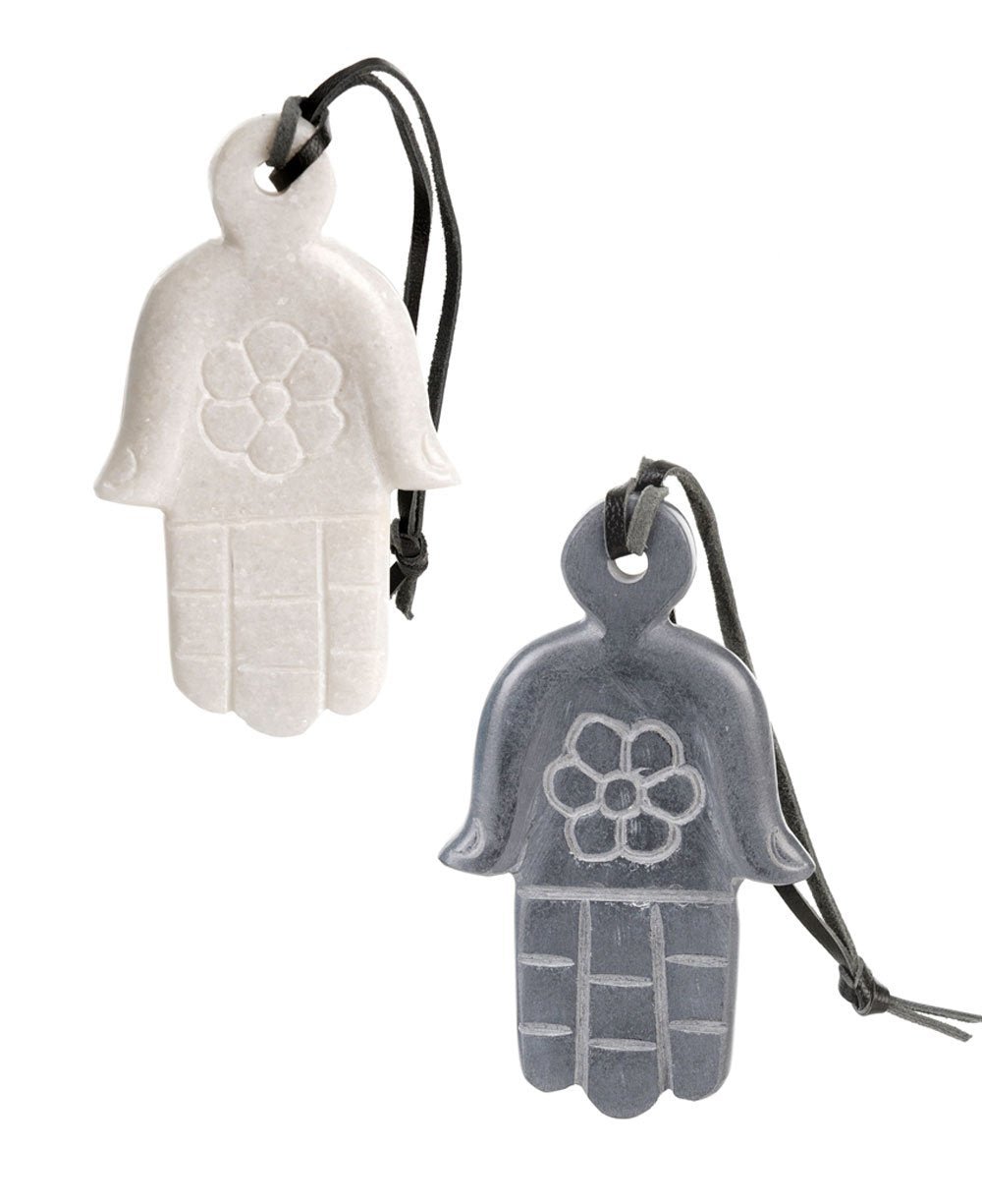 Set of Two Marble Hamsa Ornaments - 